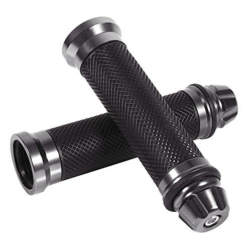 Motorrad-Lenkergriffe, Gummi-Handgriffe mit Aluminium-Lenkerende, Universal für 7/8"(22 mm) Lenker(Titan) von YHG