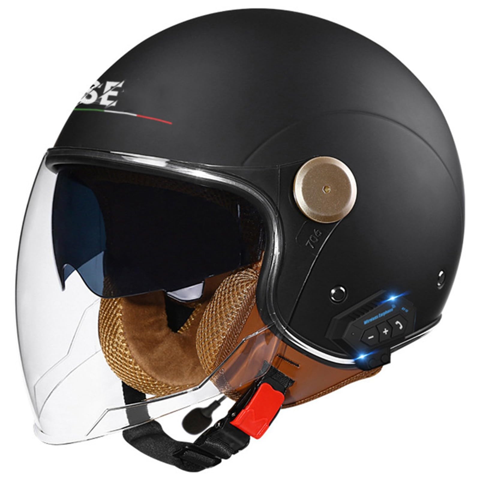 Bluetooth Helm Jethelm Motorradhelm Retro-Moto-Helm mit Doppelvisier Vintage Motorradhelm Halbhelm Schutzhelm für Erwachsene Männer und Frauen,ECE-Zulassung A4,M=57-58CM von YHIY