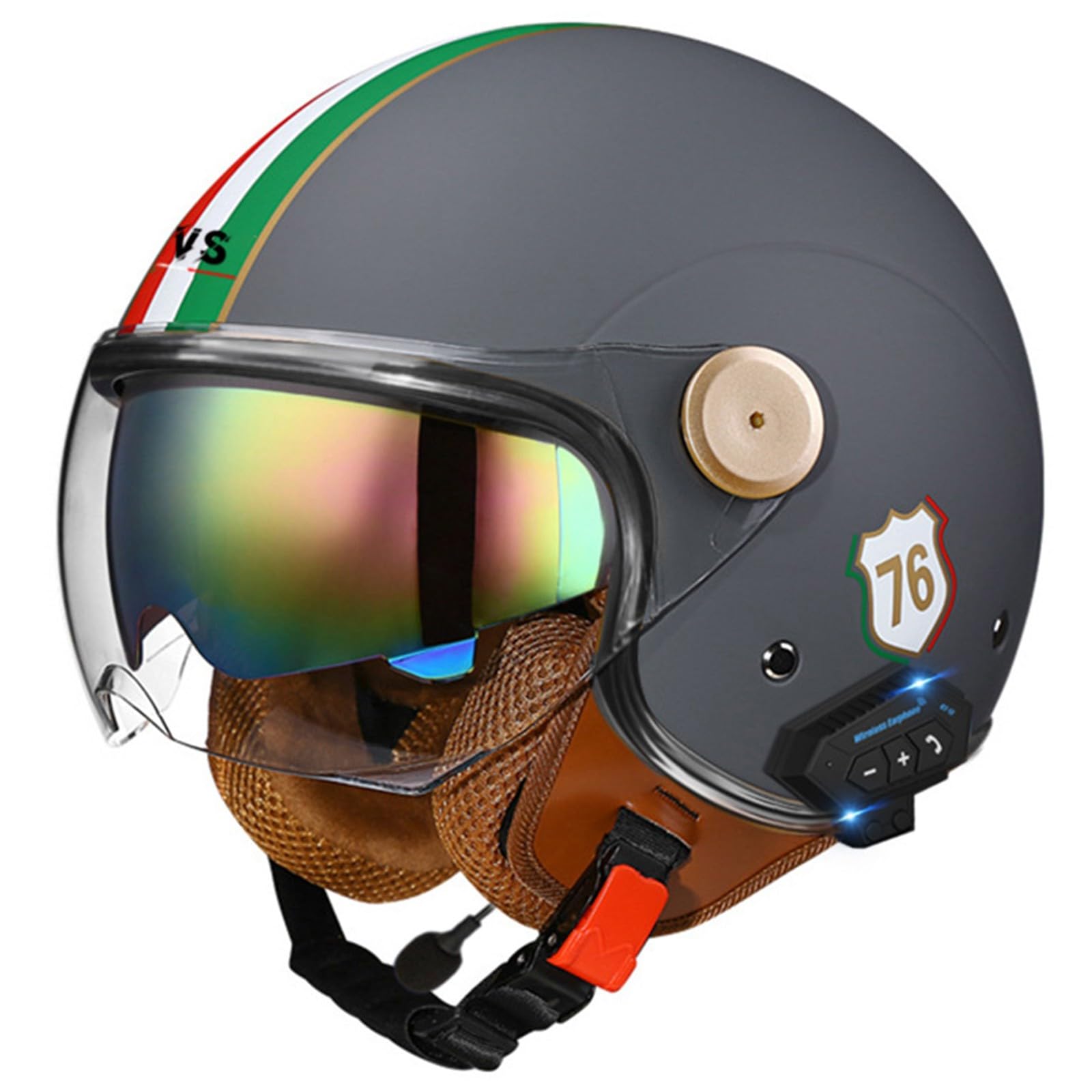 Bluetooth Helm Jethelm Motorradhelm Retro-Moto-Helm mit Doppelvisier Vintage Motorradhelm Halbhelm Schutzhelm für Erwachsene Männer und Frauen,ECE-Zulassung H1,L=59-60CM von YHIY