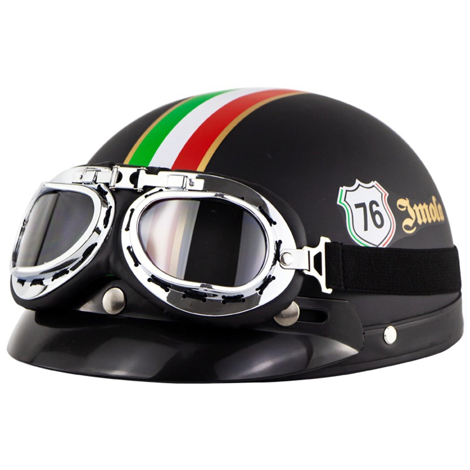 Motorrad Halbhelm,ECE-zertifizierter Retro Motorradhelm,Retro-Jethelm Roller-Schutzschale,offener Helm für Erwachsene Männer und Frauen,mit Visierbrille B,55-60CM von YHIY