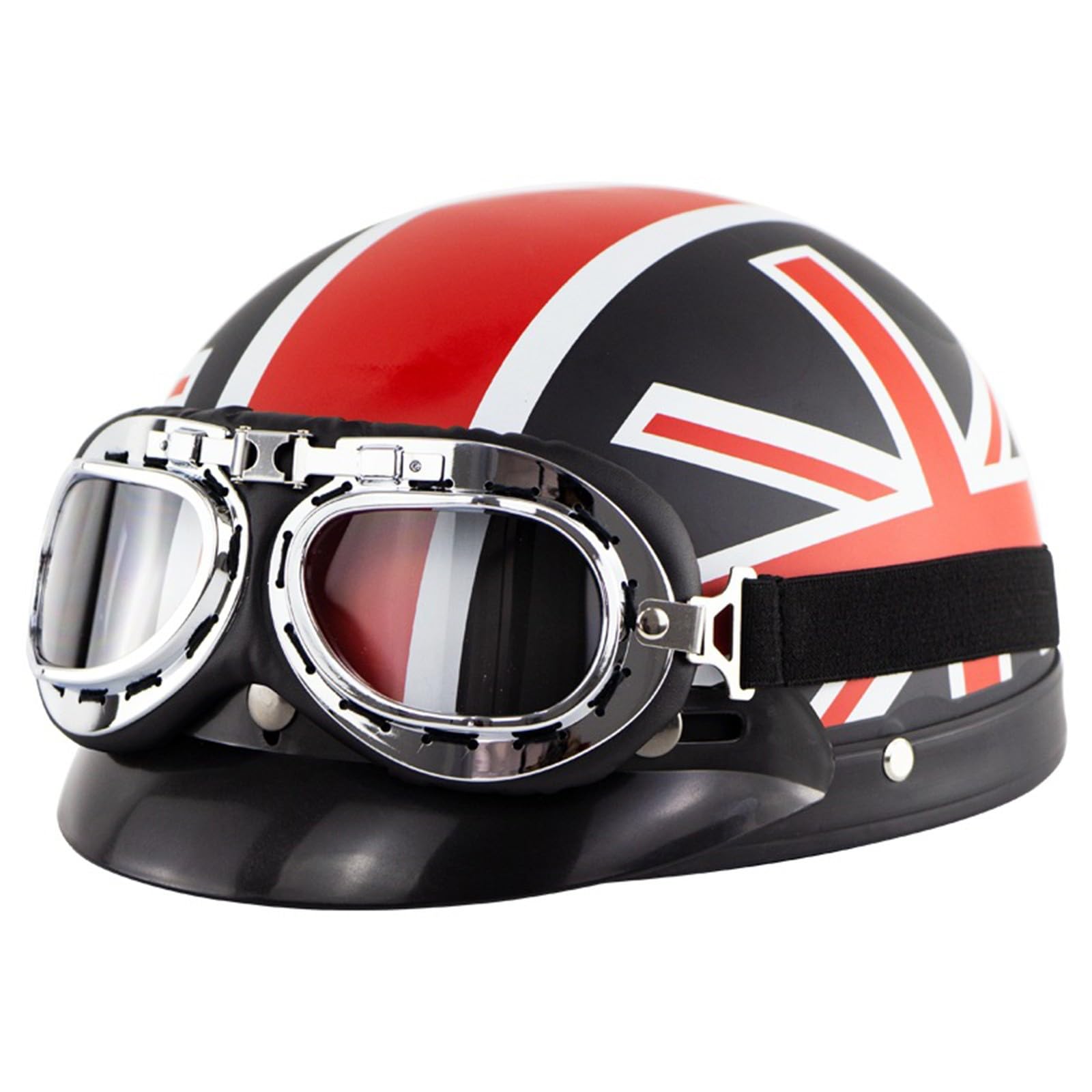 Motorrad Halbhelm,ECE-zertifizierter Retro Motorradhelm,Retro-Jethelm Roller-Schutzschale,offener Helm für Erwachsene Männer und Frauen,mit Visierbrille D,55-60CM von YHIY