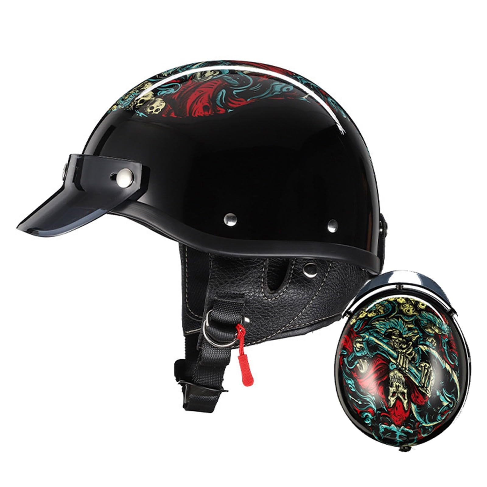 Motorradhelm Motorrad Halbhelme Jethelm Braincap Scooter Helm ECE Zertifizierung Retro Rollerhelm Bike Moped Helm für Erwachsene Damen und Herren für alle vier Jahreszeiten K,L=57-59CM von YHIY