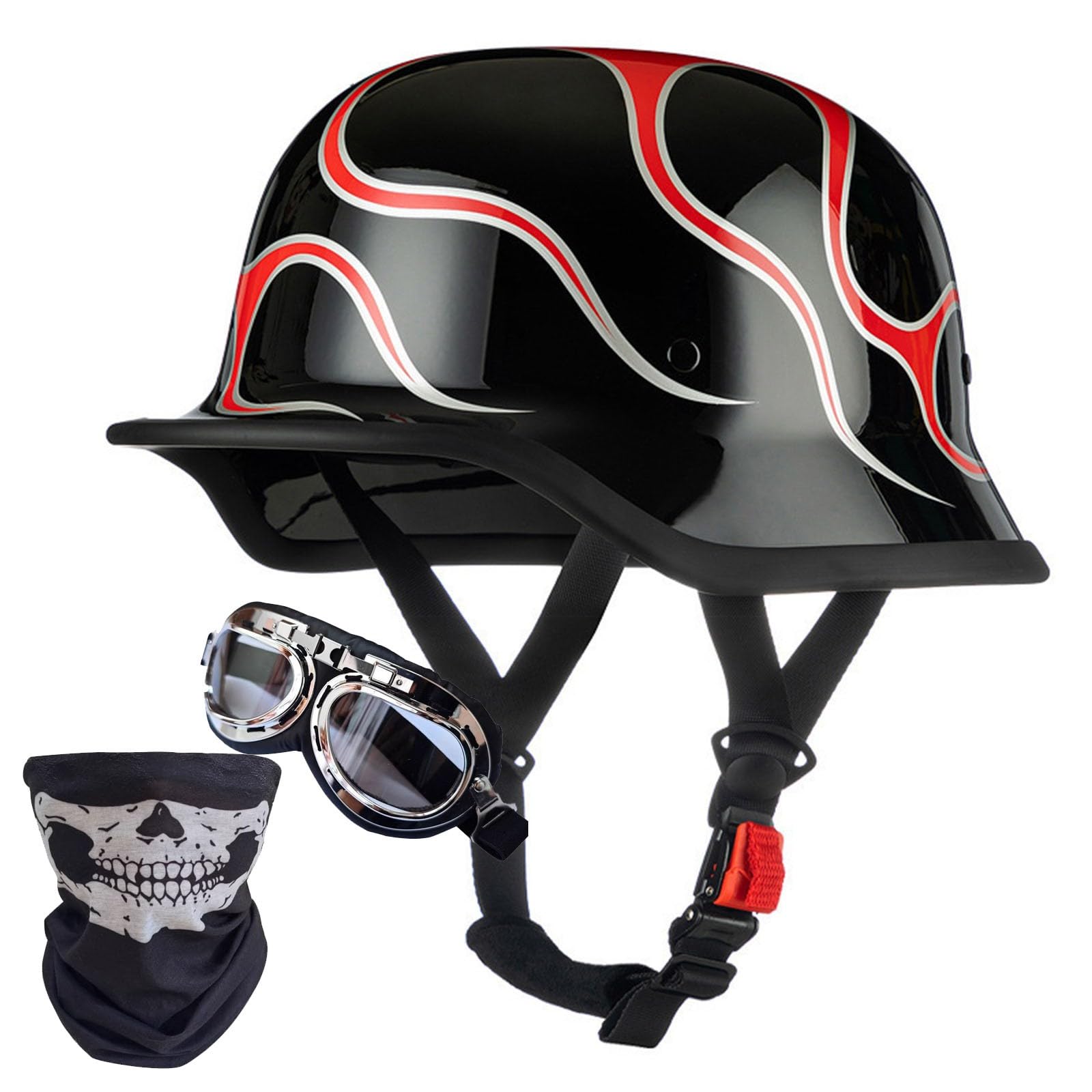 Vintage Halbhelm Motorradhelm ECE-Geprüft Retro-Helm für Erwachsene Männer und Frauen,mit Schutzbrille,für Fahrrad Cruiser Roller Halbschalenhelm J,L=59-60CM von YHIY