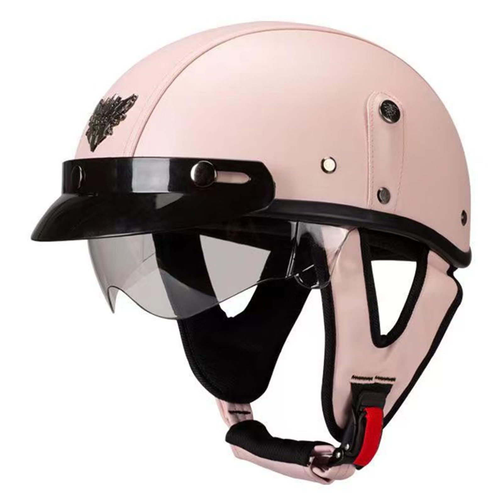 Vintage Motorradhelm Halbhelm Mit Visier ECE-Zugelassen,Leder-Halbschalenhelm für Männer und Frauen Jethelm Roller-Helm Scooter-Helm Moped Mofa-Helm für Erwachsene E,L=59-60CM von YHIY