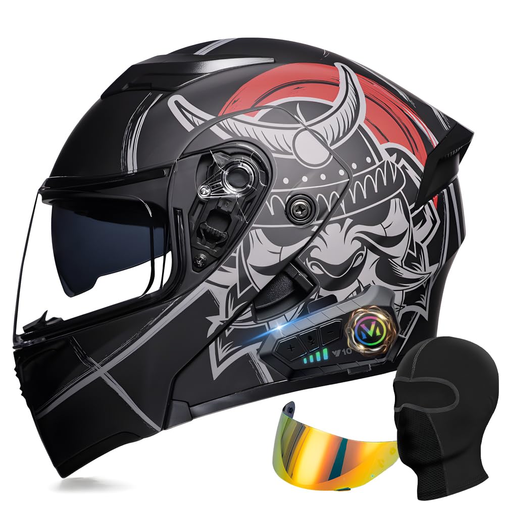 Modularer Bluetooth Motorradhelm, ECE Klapphelm mit Doppelvisier, Geräuschunterdrückung Bluetooth, Automatische Anrufannahme, Für Herren Damen, Geeignet für Sommer Winter von YHQUDGWT