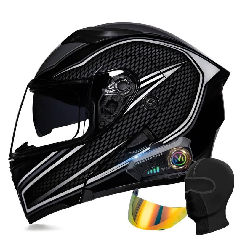 Modularer Bluetooth Motorradhelm, ECE Klapphelm mit Doppelvisier, Geräuschunterdrückung Bluetooth, Automatische Anrufannahme, Für Herren Damen, Geeignet für Sommer Winter von YHQUDGWT