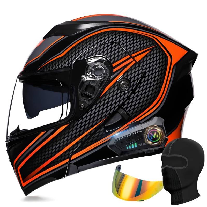 Modularer Bluetooth Motorradhelm, ECE Klapphelm mit Doppelvisier, Geräuschunterdrückung Bluetooth, Automatische Anrufannahme, Für Herren Damen, Geeignet für Sommer Winter von YHQUDGWT