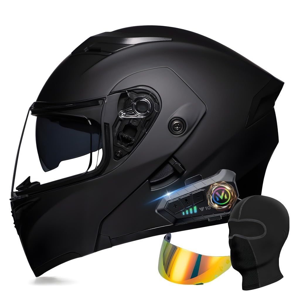 Modularer Bluetooth Motorradhelm, ECE Klapphelm mit Doppelvisier, Geräuschunterdrückung Bluetooth, Automatische Anrufannahme, Für Herren Damen, Geeignet für Sommer Winter von YHQUDGWT