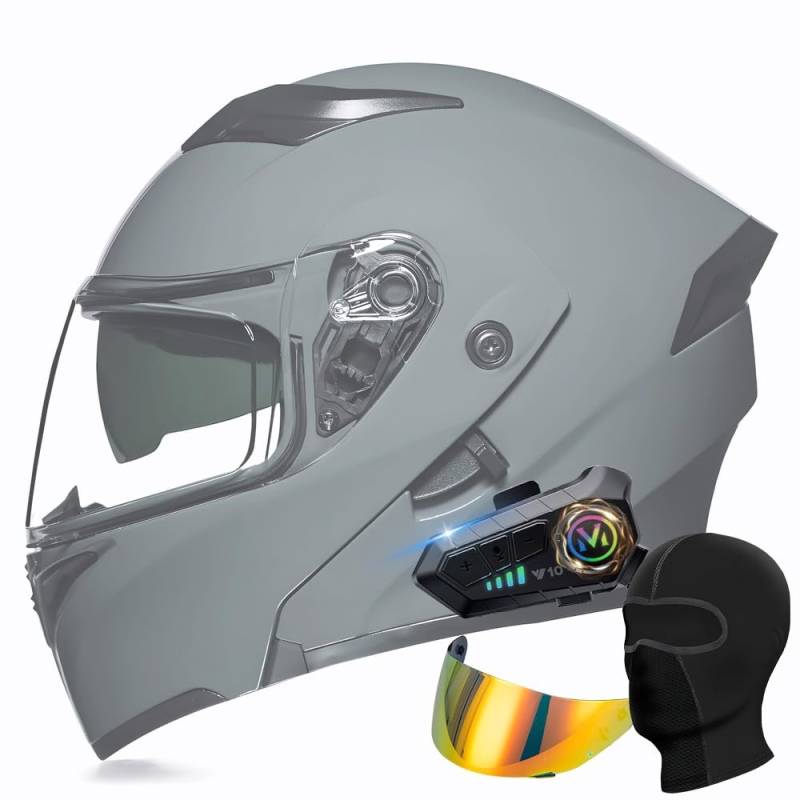 Modularer Bluetooth Motorradhelm, ECE Klapphelm mit Doppelvisier, Geräuschunterdrückung Bluetooth, Automatische Anrufannahme, Für Herren Damen, Geeignet für Sommer Winter von YHQUDGWT