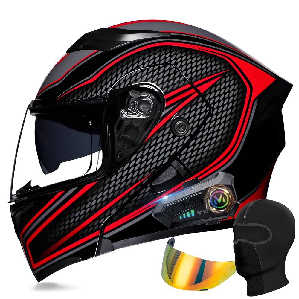 Modularer Bluetooth Motorradhelm, ECE Klapphelm mit Doppelvisier, Geräuschunterdrückung Bluetooth, Automatische Anrufannahme, Für Herren Damen, Geeignet für Sommer Winter von YHQUDGWT