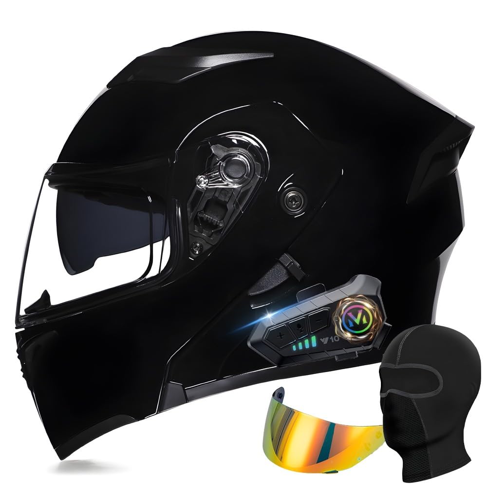 Modularer Bluetooth Motorradhelm, ECE Klapphelm mit Doppelvisier, Geräuschunterdrückung Bluetooth, Automatische Anrufannahme, Für Herren Damen, Geeignet für Sommer Winter von YHQUDGWT