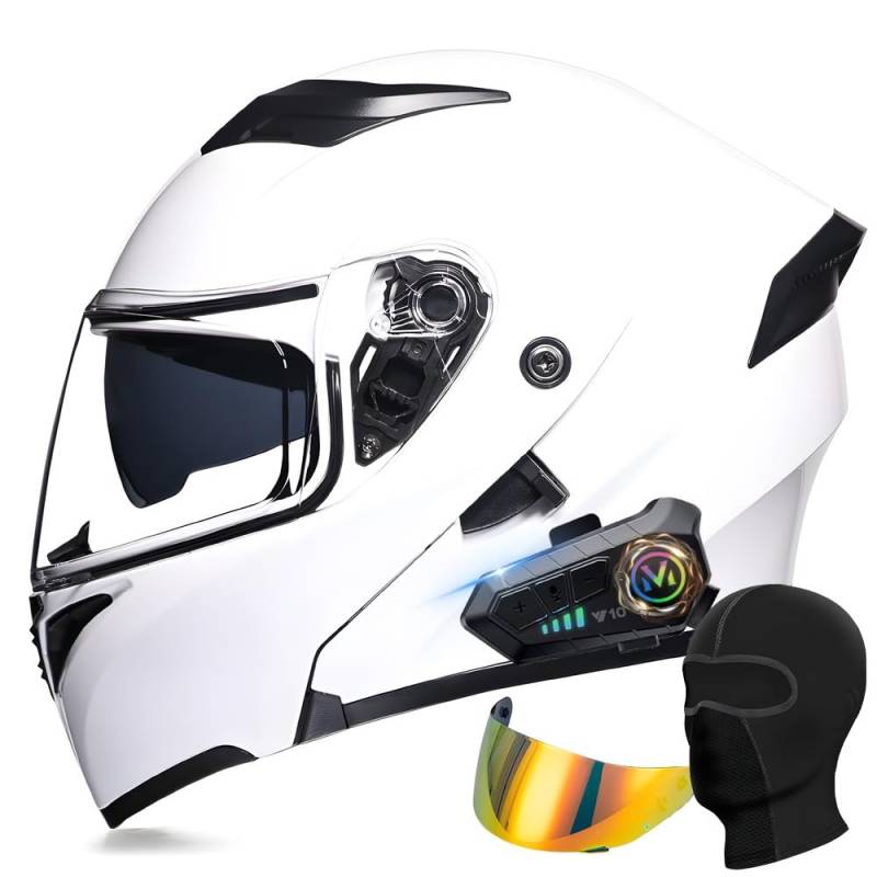 Modularer Bluetooth Motorradhelm, ECE Klapphelm mit Doppelvisier, Geräuschunterdrückung Bluetooth, Automatische Anrufannahme, Für Herren Damen, Geeignet für Sommer Winter von YHQUDGWT