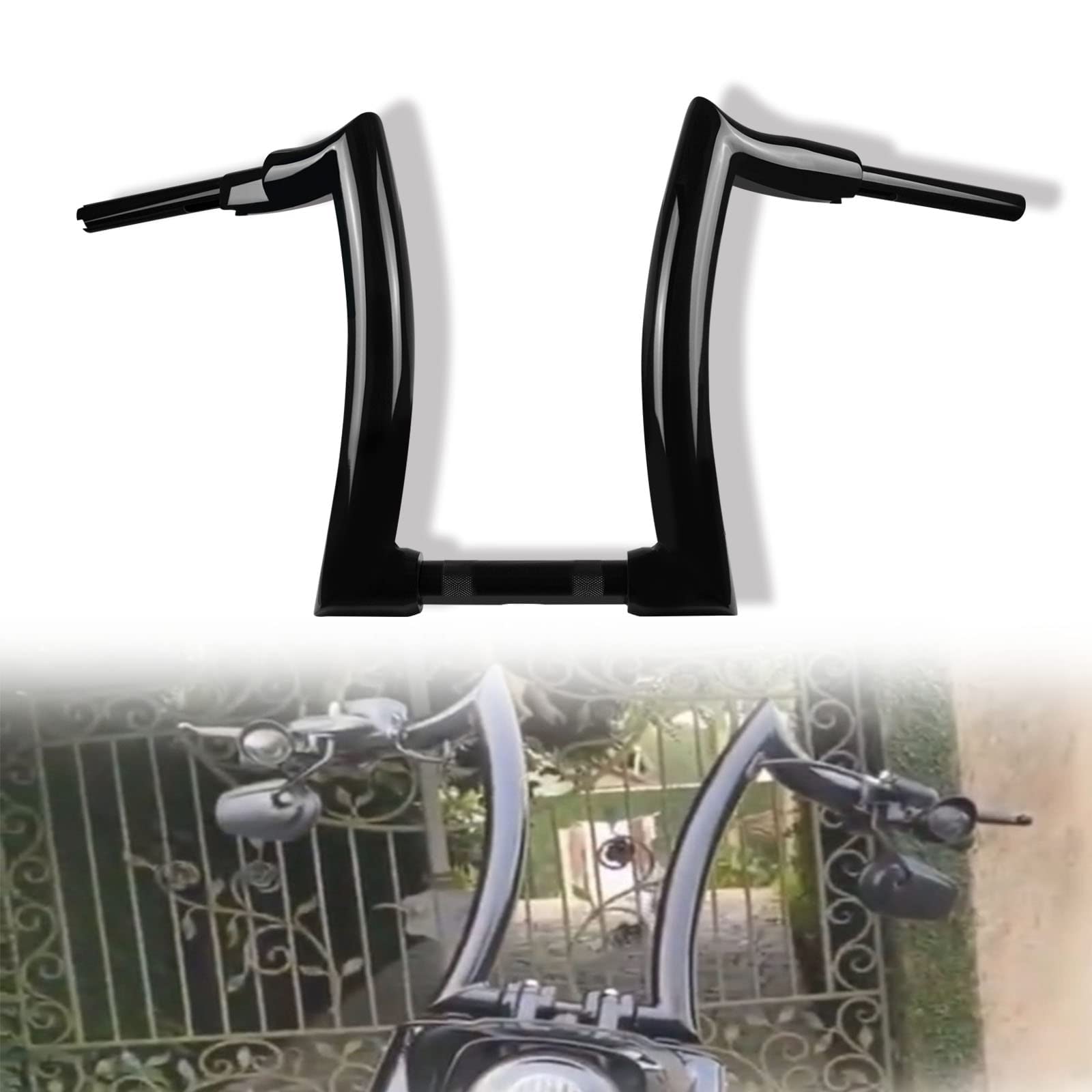 14" Rise 2" Fat Motorradlenker Ape Hanger Lenker Hand Bars Schwarz Passend für Harley Softail Touring Dyna 2000-2021 Glänzend Schwarze von YHTIMIOX