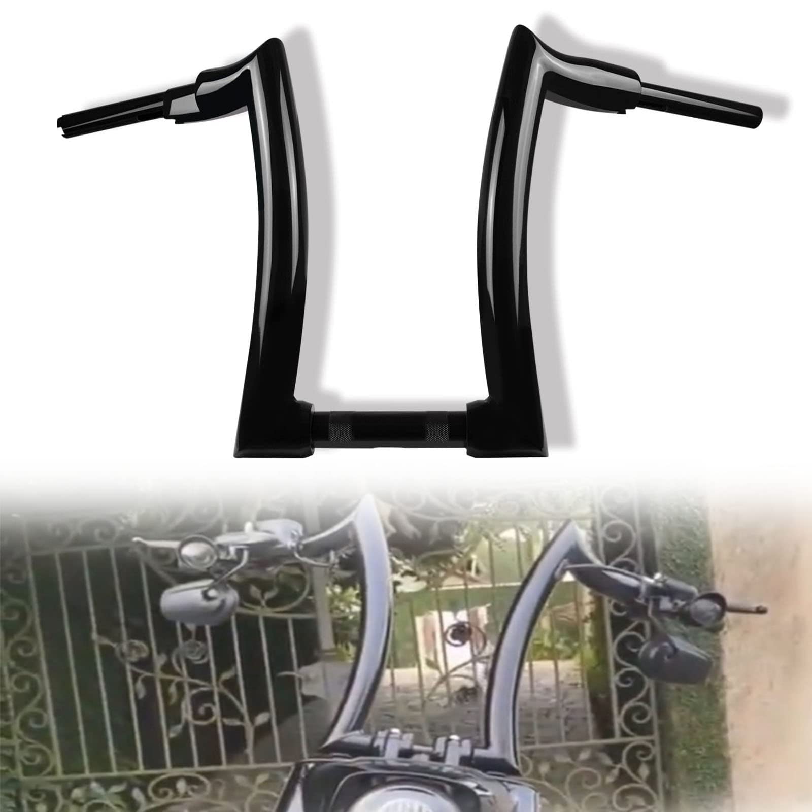 16" Rise 2" Fat Motorradlenker Ape Hanger Lenker Hand Bars Schwarz Passend für Harley Softail Touring Dyna 2000-2021 Glänzend Schwarze von YHTIMIOX