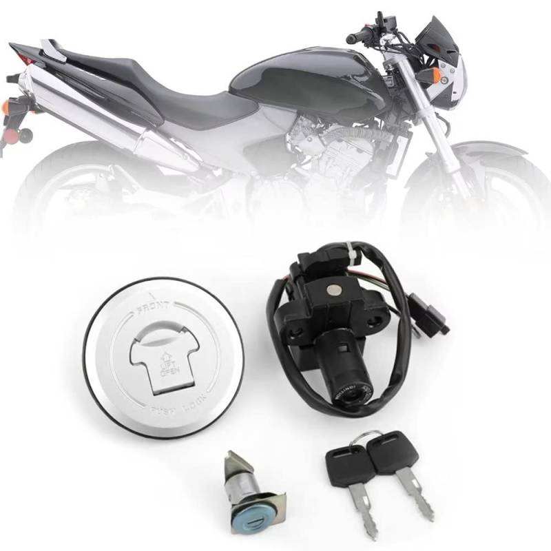 Zündschloss Motorrad-Zündschloss Tankdeckel Sitzschloss Schlüssel Lock-Set Tankdeckelschlüssel-Set für Honda CB600F Hornet 1998-2002 CB600F22 Hornet S PC36 2000-2002 usw. von YHTIMIOX