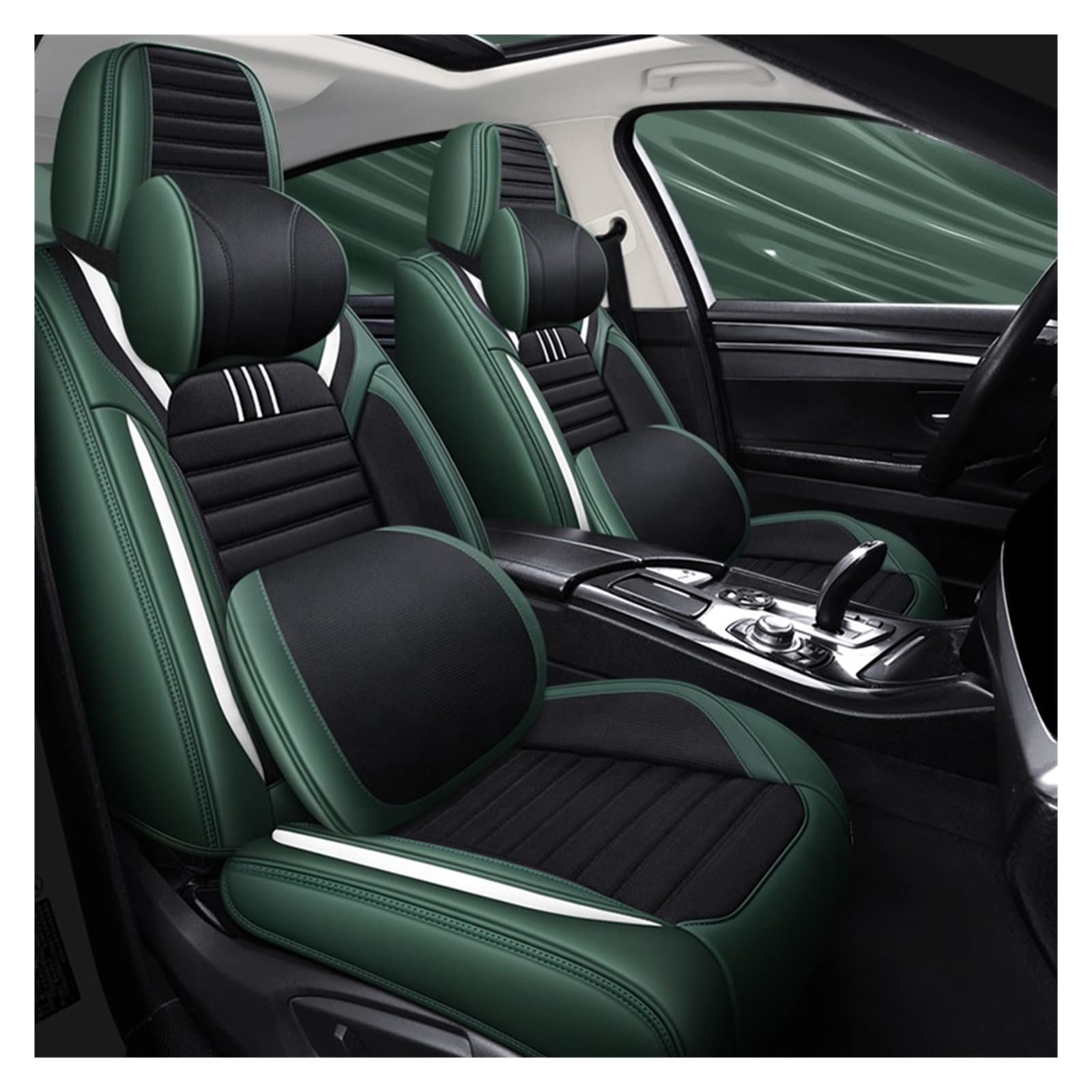 YHURALTEX Komplettset Autositzbezüge Kompatibel mit SEAT Leon Arona Ateca Tarraco Ibiza Alhambra Autozubehör Autowaren(Black Green) von YHURALTEX