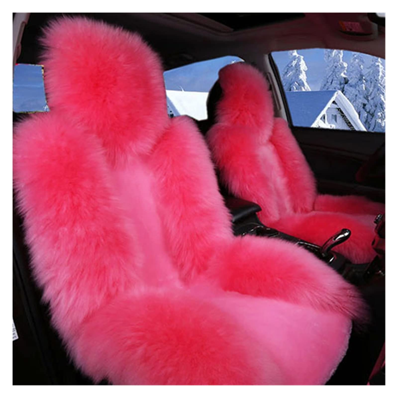 YHURALTEX Sitzbezug aus Reiner Naturwolle, Winter-Autositzkissen in 12 Farben, Transport for 5-Sitzer-Autos.(Pink) von YHURALTEX