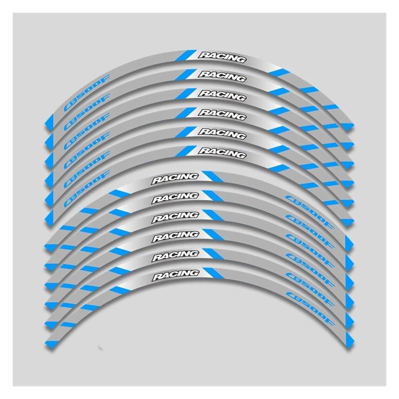 Motorrad Radaufkleber Motorrad-Vorder-Und Hinterräder Äußerer Felgenstreifen Klebeband, Reflektierende Streifen Radaufkleber Für CB500F Alle Baujahre Felgenaufkleber(B Blue-12pcs) von YHYFFSS