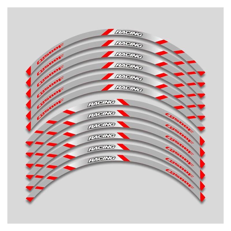 Motorrad Radaufkleber Motorrad-Vorder-Und Hinterräder Äußerer Felgenstreifen Klebeband, Reflektierende Streifen Radaufkleber Für CB500F Alle Baujahre Felgenaufkleber(B Red-12pcs) von YHYFFSS