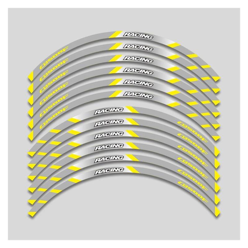 Motorrad Radaufkleber Motorrad-Vorder-Und Hinterräder Äußerer Felgenstreifen Klebeband, Reflektierende Streifen Radaufkleber Für CB500F Alle Baujahre Felgenaufkleber(B Yellow-12pcs) von YHYFFSS