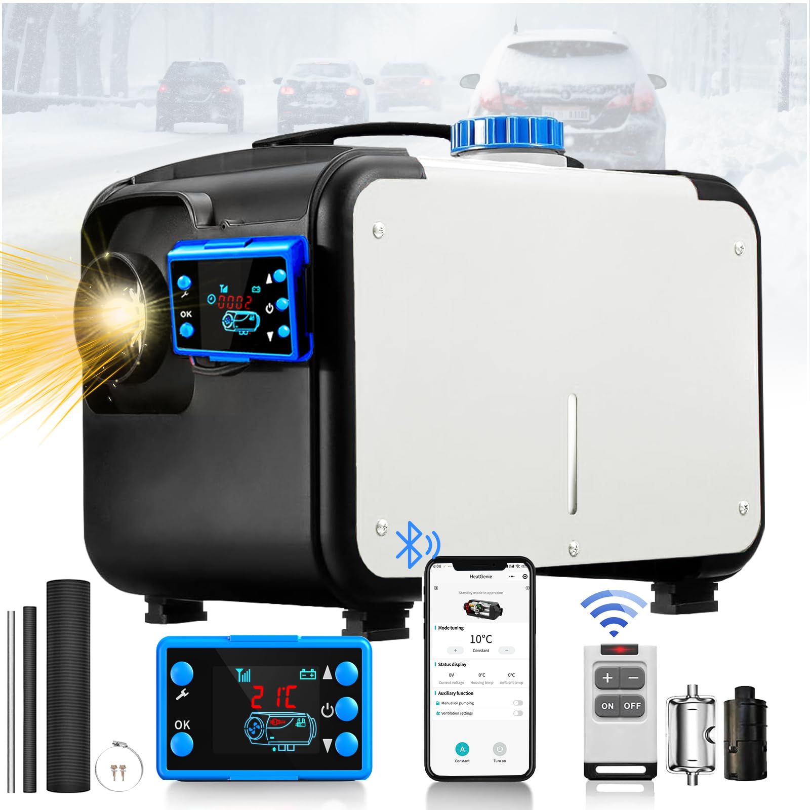 YIDON 12 V 24 V Dieselheizung, 8 KW Standheizung mit Fembedienung Bluetooth APP, LCD Schalter, Standheizung Diesel Auto mit Schalldämpfer Luftheizung Diesel, Timer Konstanttemperatur Lufterhitzer von YIDON