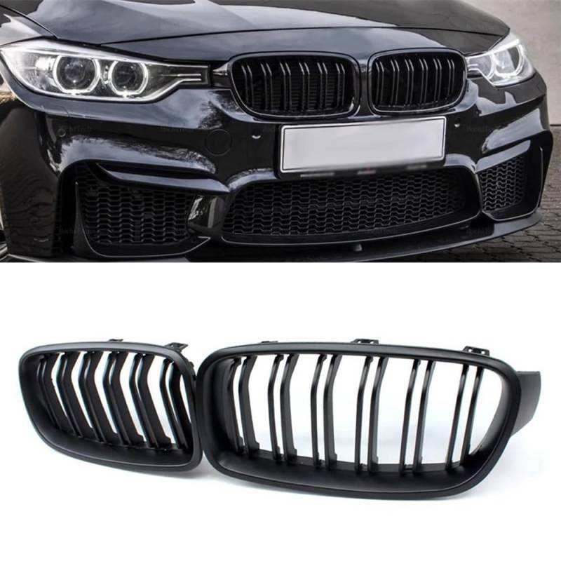 YIGRRO Kühlergrill für 3er F30，Zubehör Sport Frontgrill，Glanz Schwarz Doppelsteg Sport Kühlergrill，für 3er F30 F31 320i 328i 328d 330i 335i (F30 2012-2018, Doppelsteg Glanz Schwarz) von YIGRRO