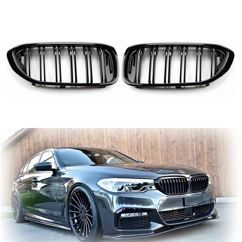 YIGRRO Kühlergrill für 5er G30，Zubehör Sport Frontgrill，Glanz Schwarz Doppelsteg Sport Kühlergrill für BMW 5er G30 G31 (G30 2017-2020, Doppelsteg Glanz Schwarz) von YIGRRO