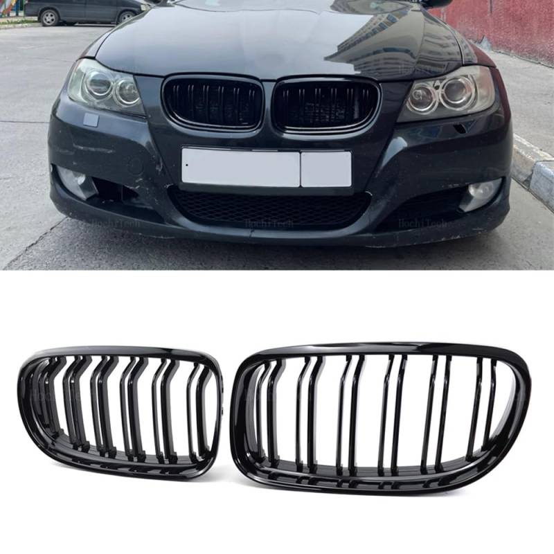 YIRGGO Nieren Schwarz Kühlergrill Streifen 3er E90,Zubehör Sport Frontgrill，Glanz Schwarz Sport Kühlergrill für 3er E90 E91 LCI 323i, 325i, 328i, 330i, 335i(E90 2009-2012 LCI,Doppelsteg Glanz Schwarz） von YIGRRO