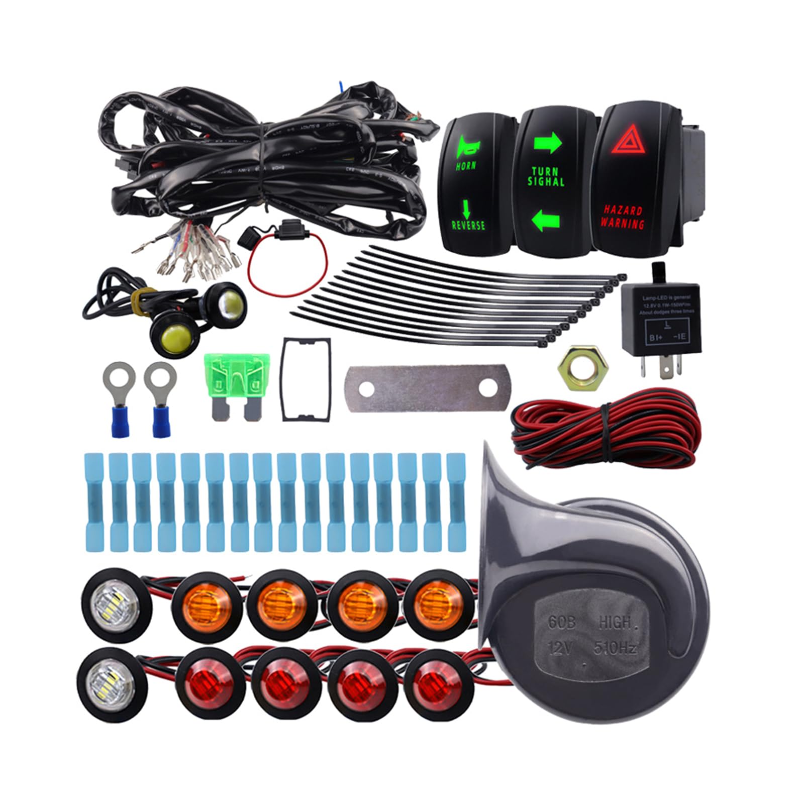 YIGZYCN UTV SXS Turn Street Legal Reverse Hazard LED Licht Kit Hupe USB FlasherRelay Kompatibel Für ATV Scooter Universal ATV Utv Blinker Kit Gelbe Lichter Schwarzer Kabelbaum Mit 110 Hupenlicht von YIGZYCN