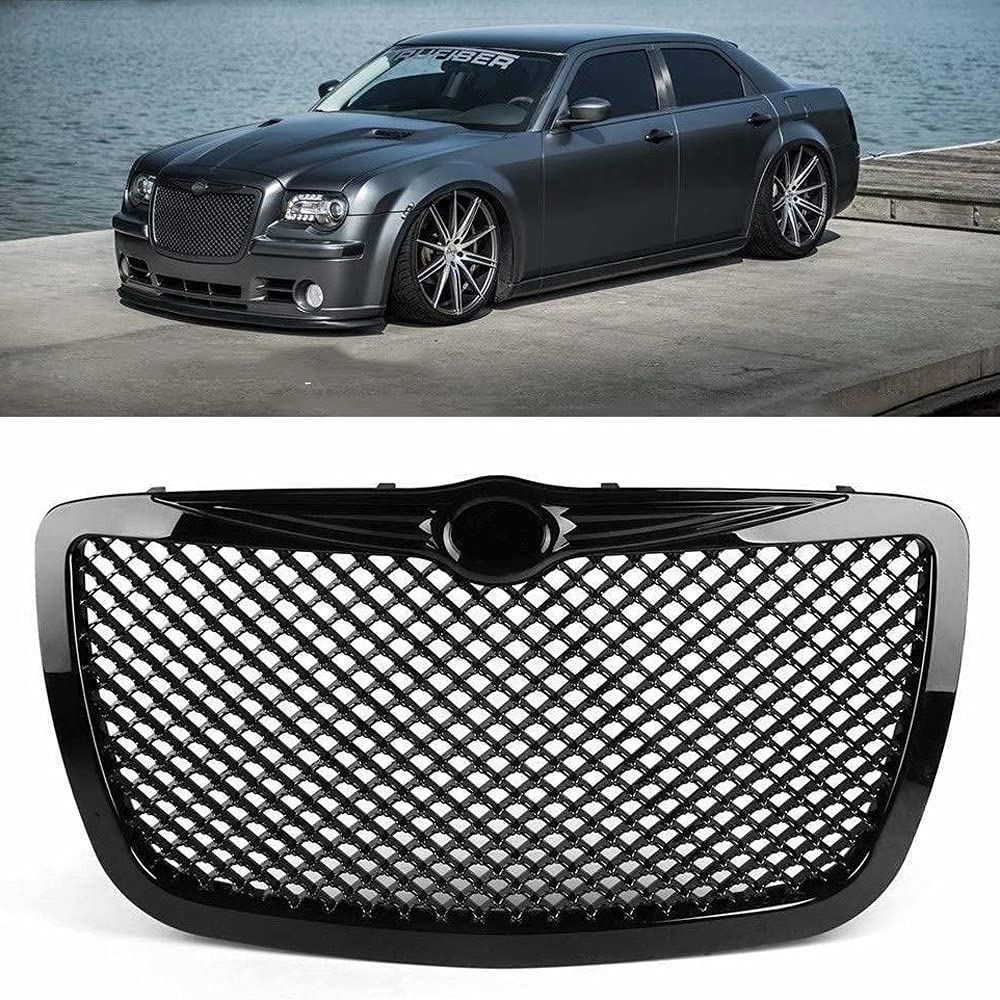 YIHGJJYP ABS Kühlergrill Kühlergrill für Chrysler 300/300C Touring Limited SRT8 2005-2010, Dekorativer Mesh-Abdeckungsgrill, Verwendet für die Modifikation von Originalzubehör,Schwarz von YIHGJJYP