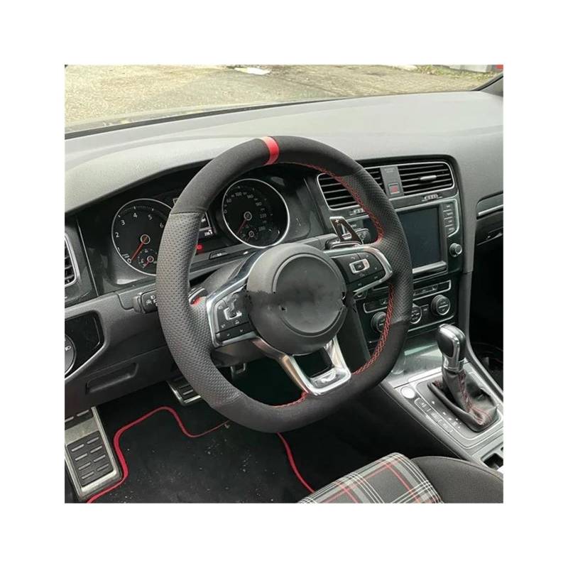 Lenkradbezug Für VW Für Polo Für S&cirocco 2015 2016 Schwarz Wildleder Leder Auto Lenkrad Abdeckung Für Golf 7 MK7 GTI R Lenkrad Aufkleber(Style 6) von YIJIAVSX