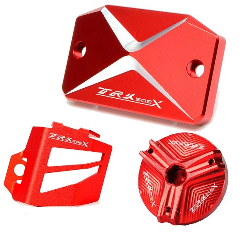 YIJIEBAO Fit for Benelli TRK 502 X TRK502 TRK502X 2023 Motorrad Zubehör Vorne Hinten Brems Flüssigkeit Reservoir Schutz Protector Öl einfülldeckel Zubehör(Red Combo-TRK502X) von YIJIEBAO