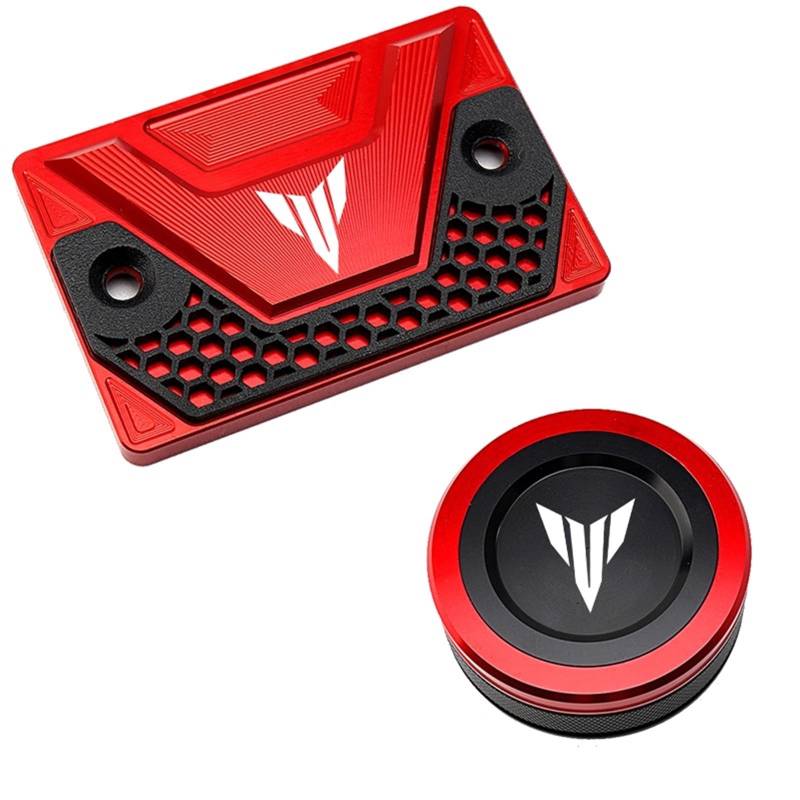 YIJIEBAO Fit for Yamaha MT07 2021 2022 Tracer MT09 MT 07 09 2014-2020 Motorrad Vorne Hinten Brems Flüssigkeit Reservoir Kappe Schutzhülle Schutz Zubehör(2pcs caps Red) von YIJIEBAO