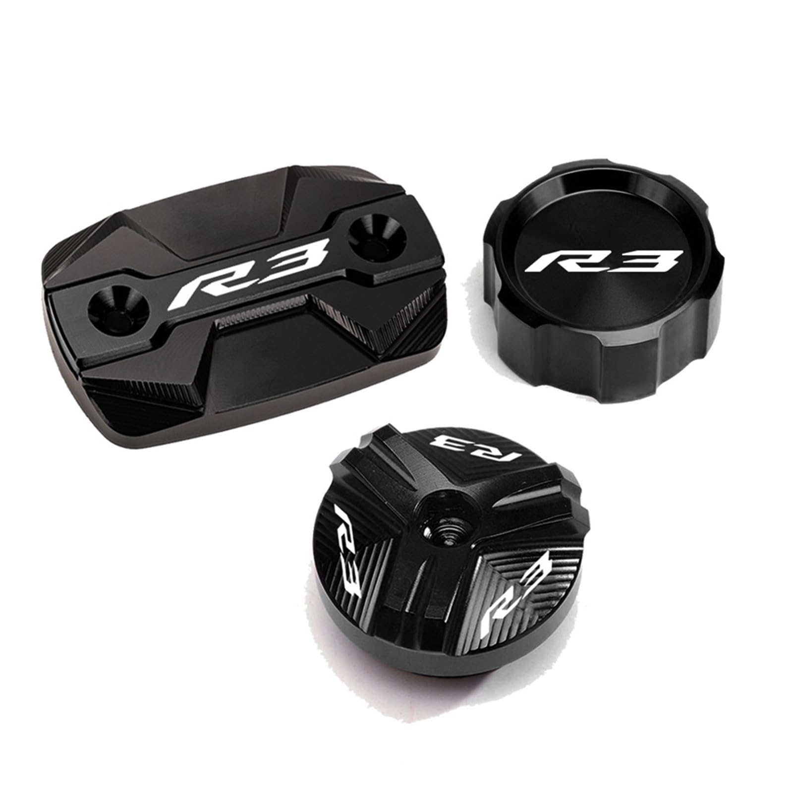 YIJIEBAO Fit for Yamaha R3 YZF-R3 YZFR3 2015-2020 2021 2022 2023 Motorrad Vorne Hinten Brems Flüssigkeit Reservoir Abdeckung öl Einfülldeckel Schraube Zubehör(3pcs Set Black-B) von YIJIEBAO