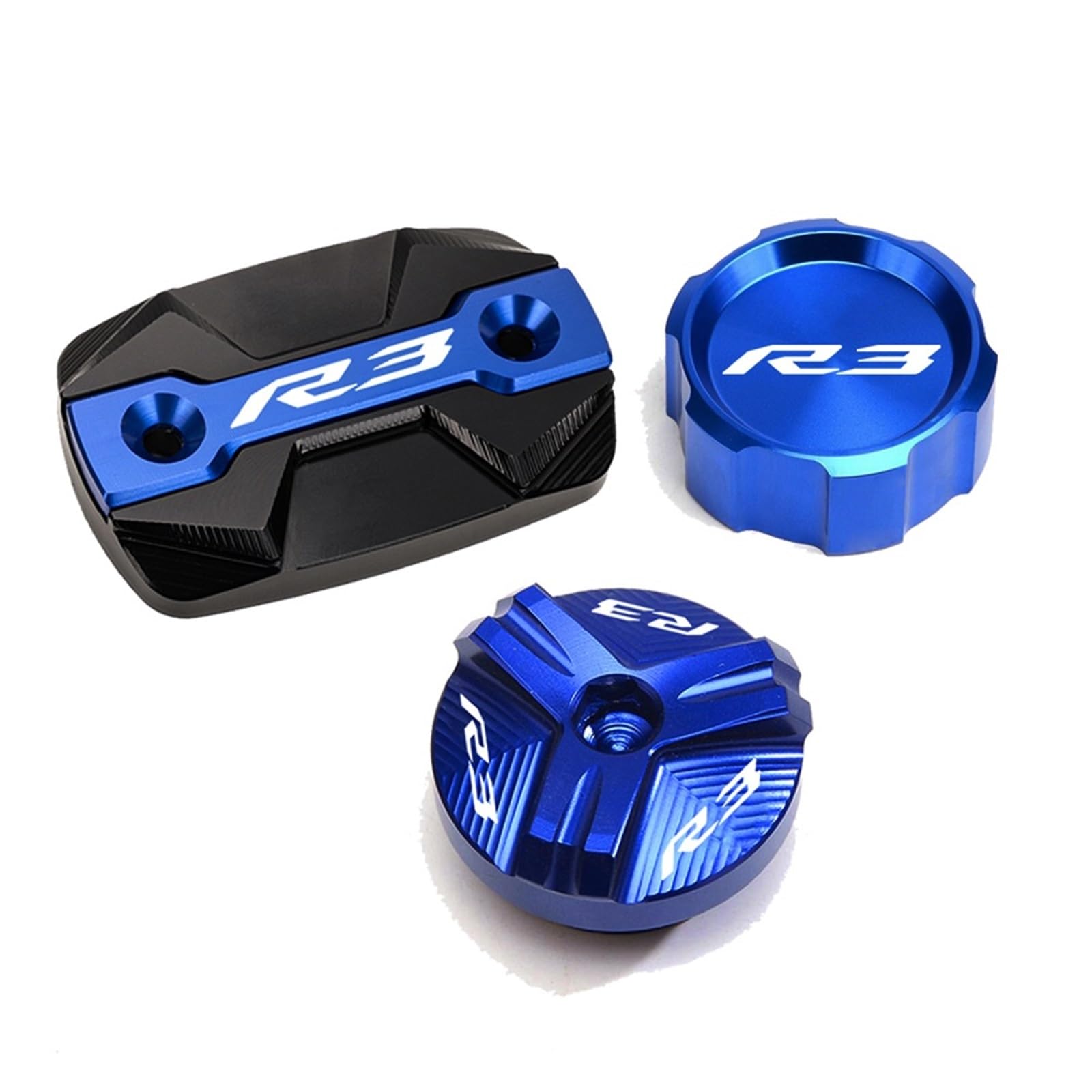 YIJIEBAO Fit for Yamaha R3 YZF-R3 YZFR3 2015-2020 2021 2022 2023 Motorrad Vorne Hinten Brems Flüssigkeit Reservoir Abdeckung öl Einfülldeckel Schraube Zubehör(3pcs Set Blue-B) von YIJIEBAO