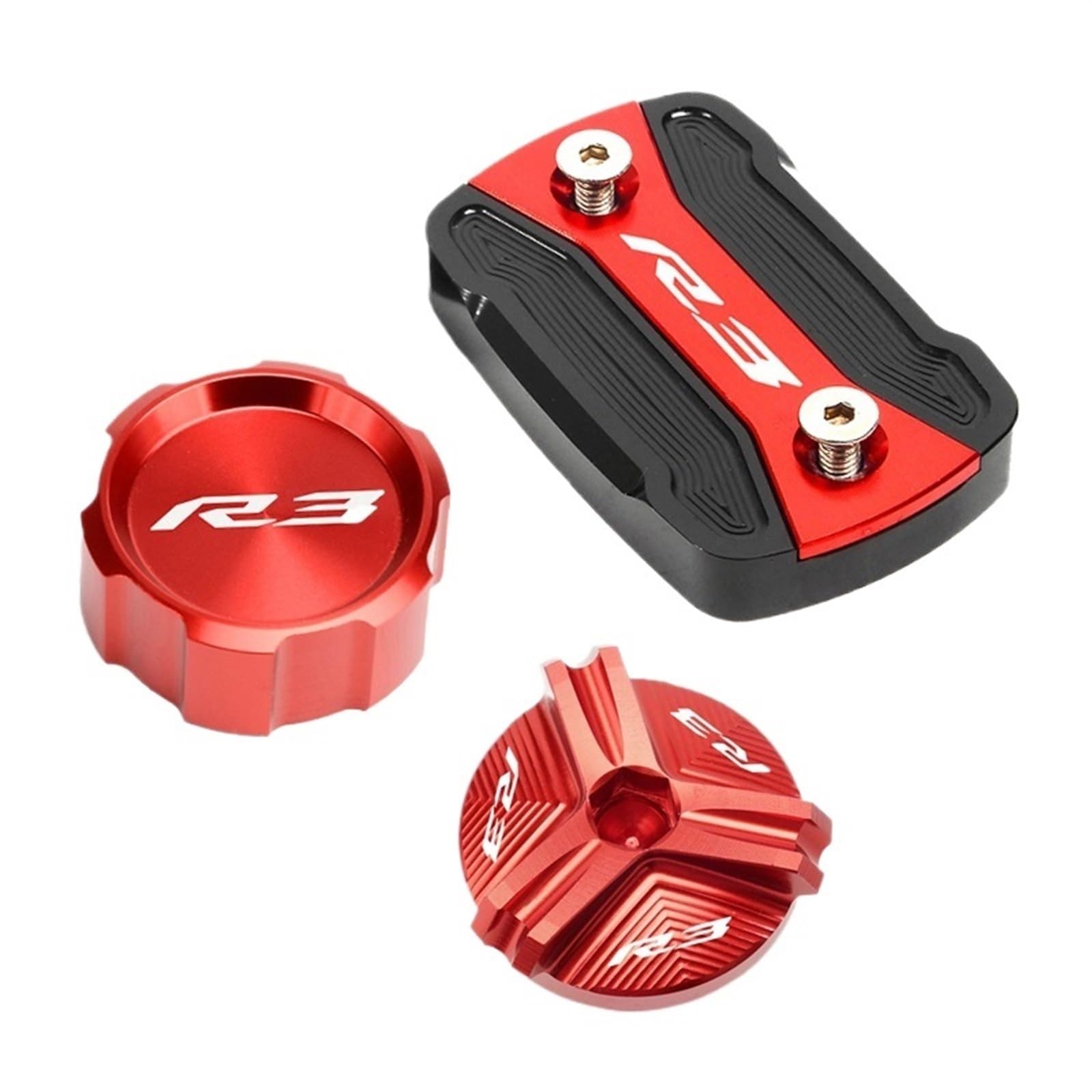 YIJIEBAO Fit for Yamaha R3 YZF-R3 YZFR3 2015-2020 2021 2022 2023 Motorrad Vorne Hinten Brems Flüssigkeit Reservoir Abdeckung öl Einfülldeckel Schraube Zubehör(3pcs Set-Red-A) von YIJIEBAO