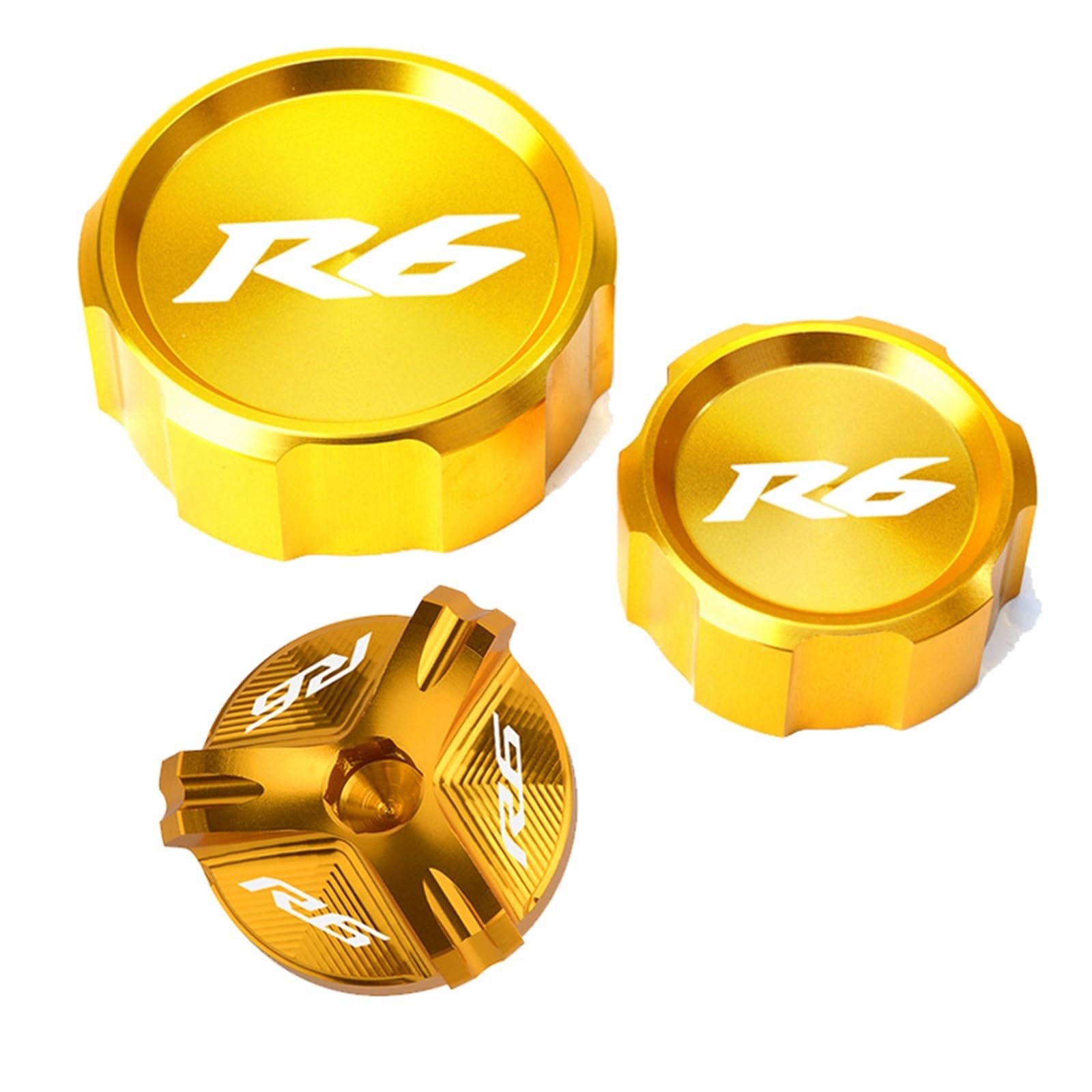 YIJIEBAO Fit for Yamaha R6 YZF R6 2000-2020 2021 Motorrad CNC Aluminium Vorne und Hinten Brems Reservoir Flüssigkeit Zylinder CoverEngine Öl Filter Zubehör(A Set of Gold) von YIJIEBAO