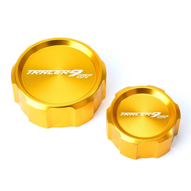 YIJIEBAO Fit for Yamaha Tracer 9 GT 9GT 2021 2022 Zubehör Motorrad Vorne und Hinten Brems Flüssigkeit Reservoir Kappe Zylinder Abdeckung Aluminium Zubehör(Front and Rear Gold) von YIJIEBAO