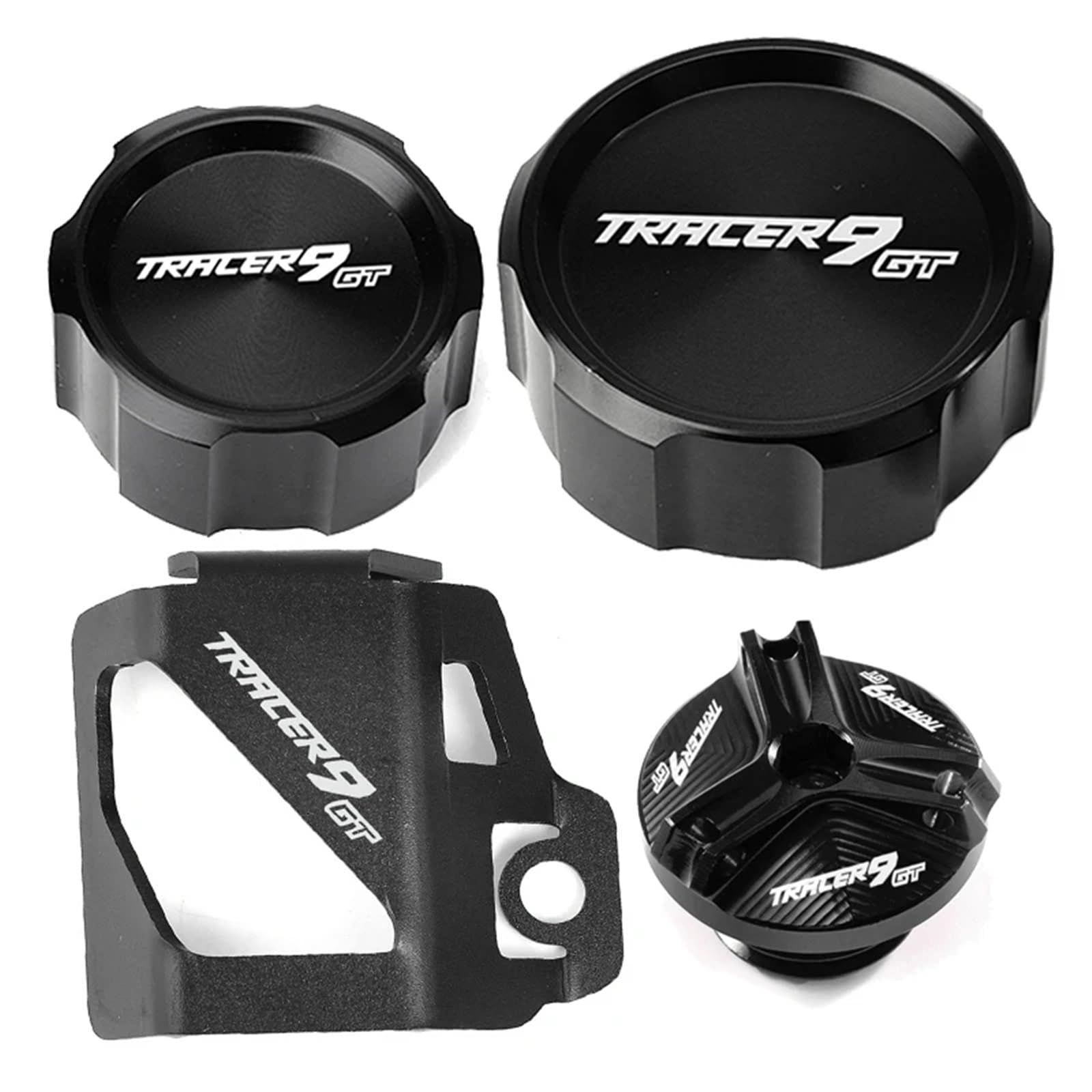 YIJIEBAO Fit for Yamaha Tracer 9 Gt 9gt TRACER9GT 2021 2022 2023 Zubehör Motorrad Brems Flüssigkeit Reservoir Abdeckung Schutz Öl einfülldeckel Zubehör(4pcs-Combo Black) von YIJIEBAO