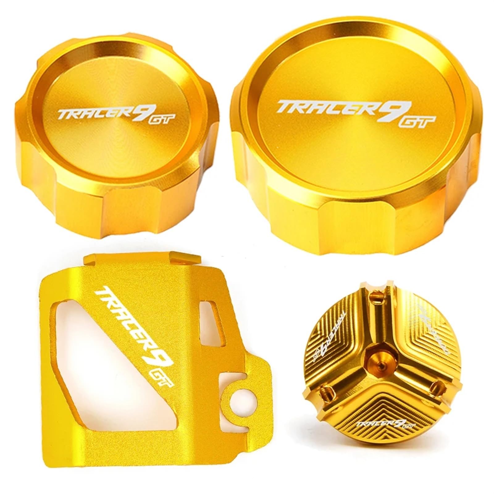 YIJIEBAO Fit for Yamaha Tracer 9 Gt 9gt TRACER9GT 2021 2022 2023 Zubehör Motorrad Brems Flüssigkeit Reservoir Abdeckung Schutz Öl einfülldeckel Zubehör(4pcs-Combo Gold) von YIJIEBAO