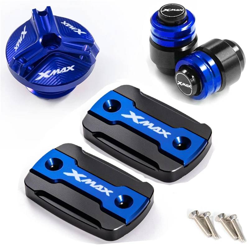 YIJIEBAO Fit for Yamaha Xmax 250 300 XMAX300 XMAX250 2017-2023 Zubehör Motorrad Brems Flüssigkeit Tank Flüssigkeit Reservoir Abdeckung öl Einfülldeckel Zubehör(Four Blue) von YIJIEBAO