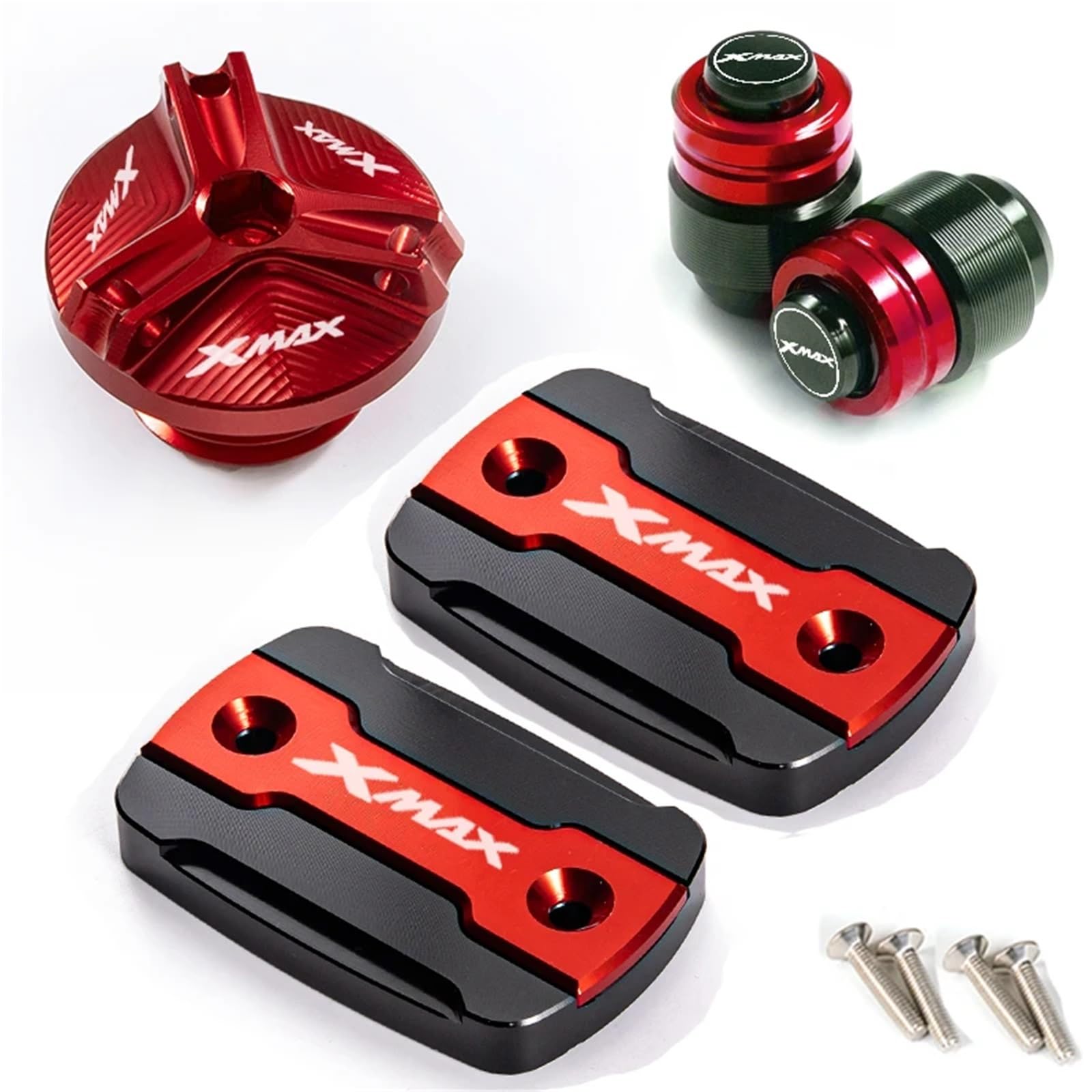 YIJIEBAO Fit for Yamaha Xmax 250 300 XMAX300 XMAX250 2017-2023 Zubehör Motorrad Brems Flüssigkeit Tank Flüssigkeit Reservoir Abdeckung öl Einfülldeckel Zubehör(Four red) von YIJIEBAO