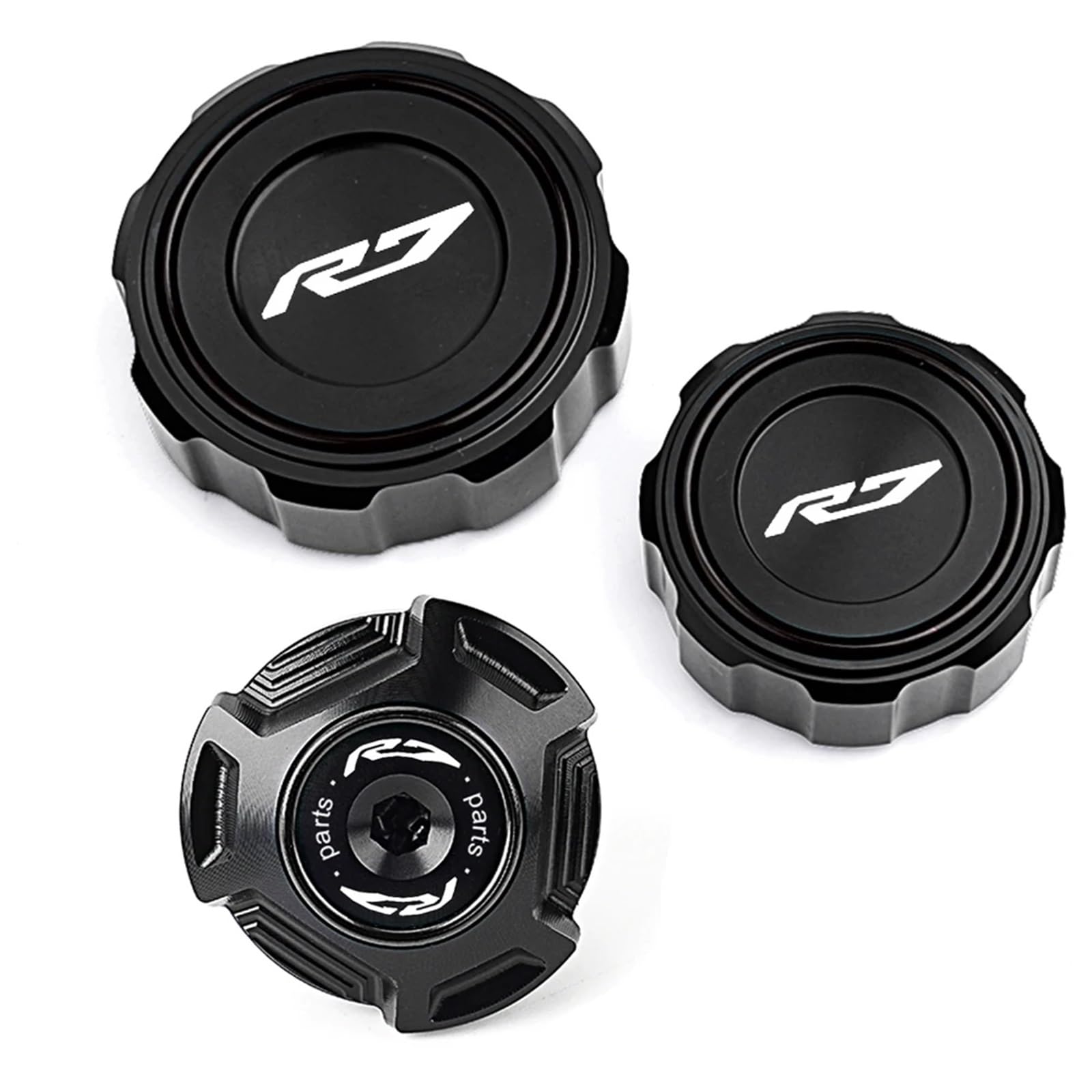 YIJIEBAO Fit for Yamaha YZFR7 YZF-R7 R7 R7 2021-2023 2024 Motorrad Vorne Hinten Brems Flüssigkeit Zylinder Reservoir Abdeckung Motor Öl Einfülldeckel Zubehör(Black Combo (3pcs)) von YIJIEBAO