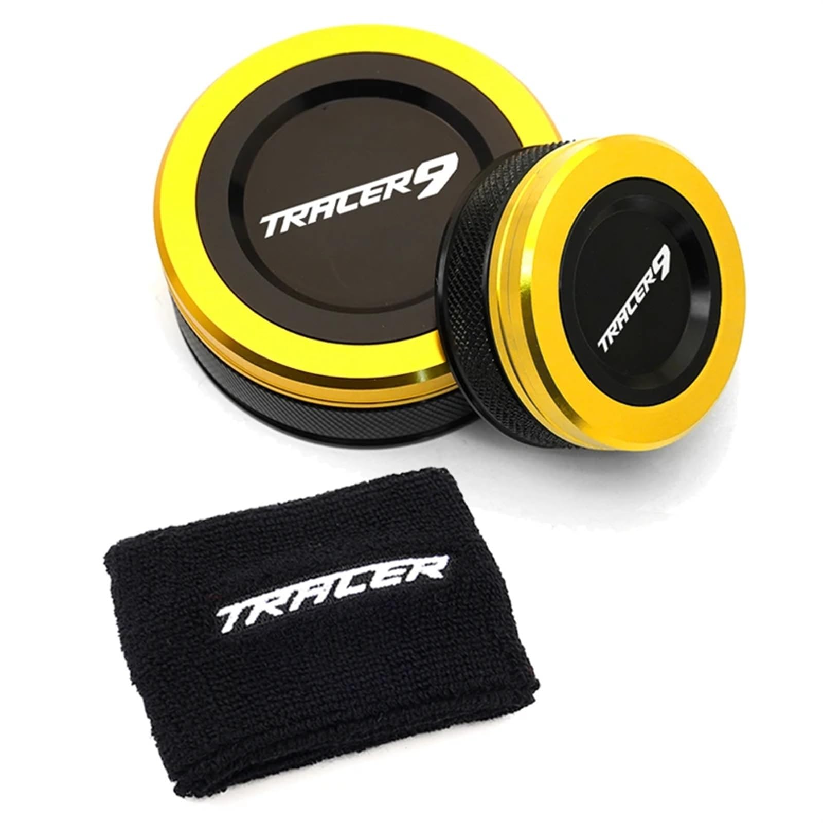 YIJIEBAO Logo TRACER9 /GT Passend for Yamaha Tracer 9 GT 2021 2022 2023 Motorrad vorne hinten Bremsflüssigkeitsbehälter Kappen Zylinderabdeckung Socke Zubehör(Tracer9 Gold) von YIJIEBAO