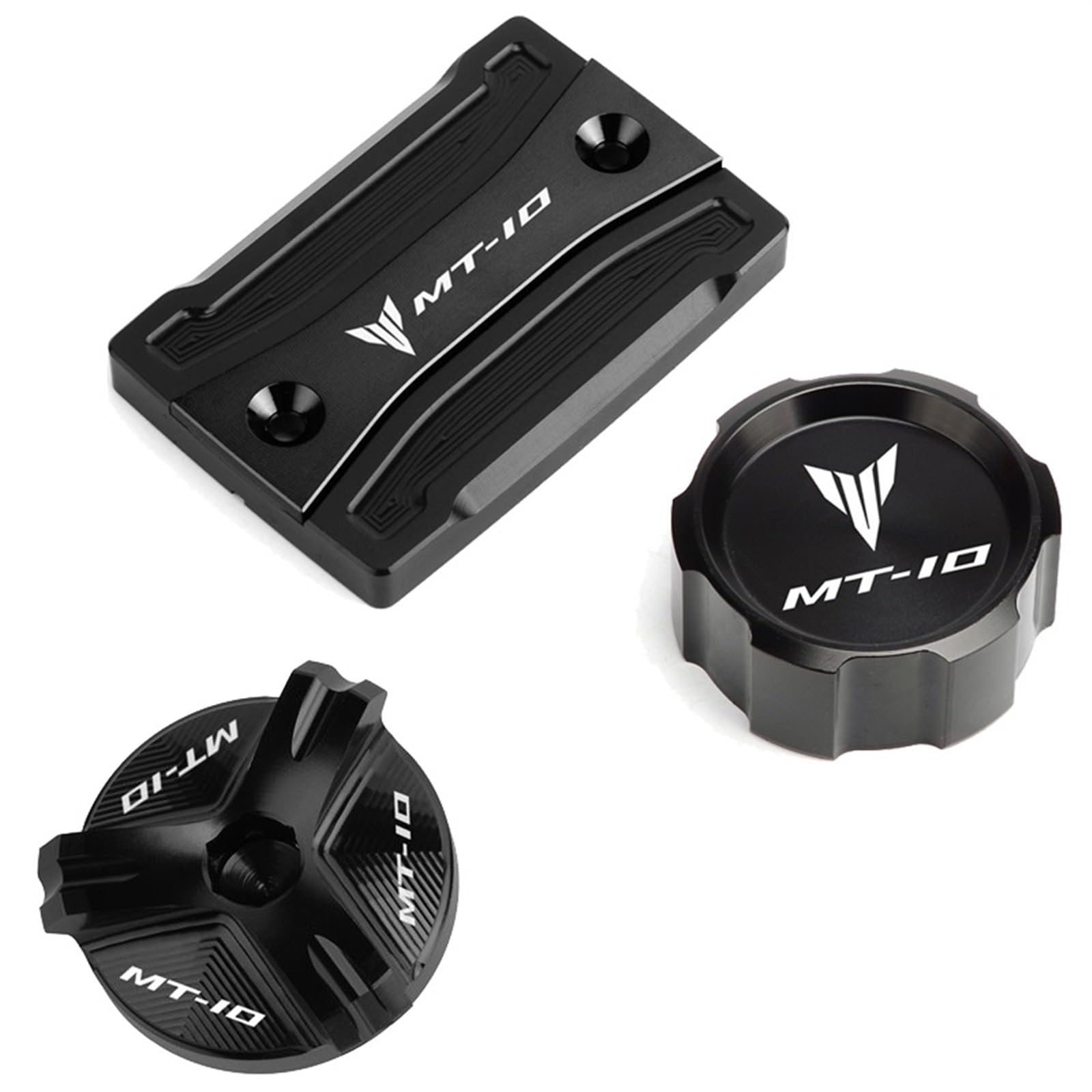 YIJIEBAO Motorradzubehör Vorne Hinten Hauptbremsflüssigkeitsbehälterdeckel Passend for Yamaha MT10 MT 10 MT-10 2015-2020 2021 Öleinfülldeckel Zubehör(A Set Black) von YIJIEBAO