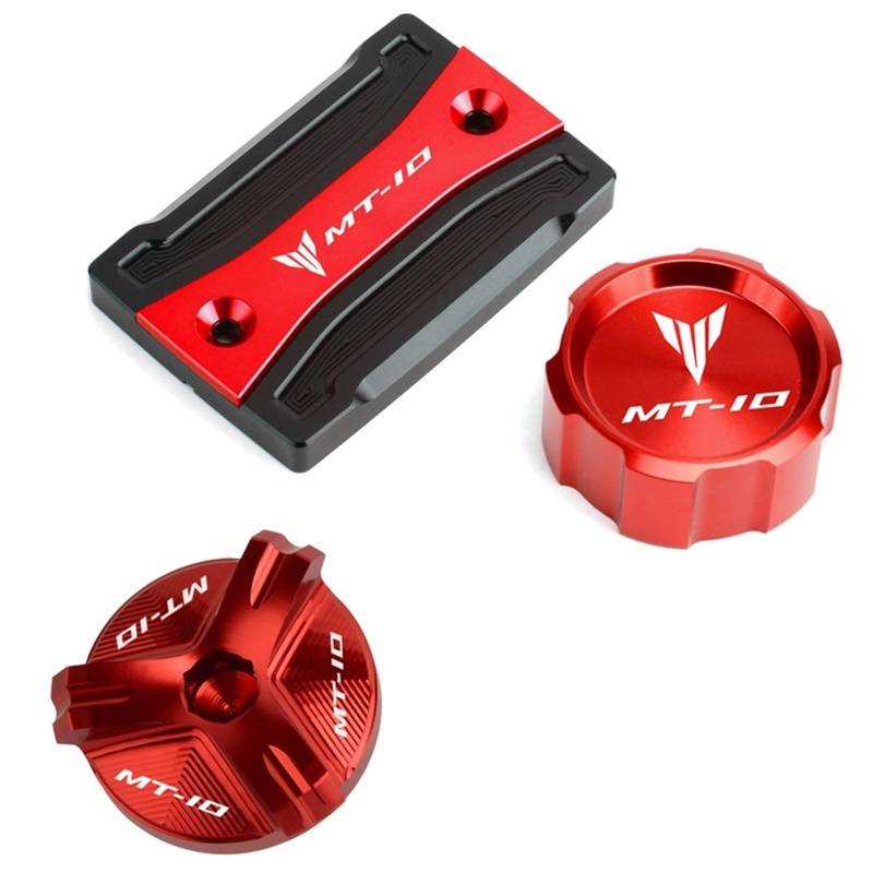 YIJIEBAO Motorradzubehör Vorne Hinten Hauptbremsflüssigkeitsbehälterdeckel Passend for Yamaha MT10 MT 10 MT-10 2015-2020 2021 Öleinfülldeckel Zubehör(A Set Red) von YIJIEBAO