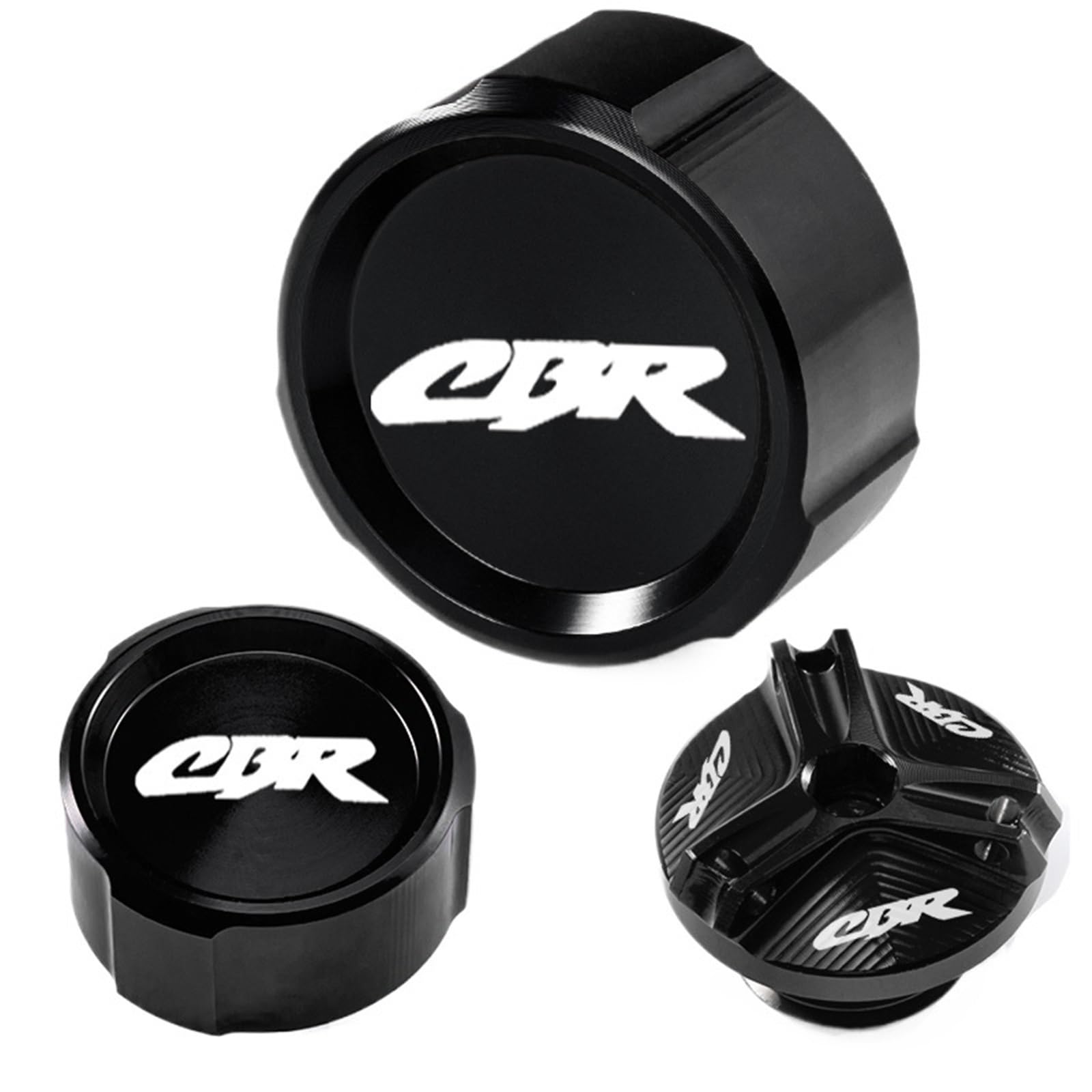 YIJIEBAO Passend for CBR1000RR CBR1000 RR CBR 1000 RR 2004-2018 2019 Vorder- und Hinterradbremstankdeckel und Einfülldeckel-Schutzzubehör Zubehör(A Set Black) von YIJIEBAO