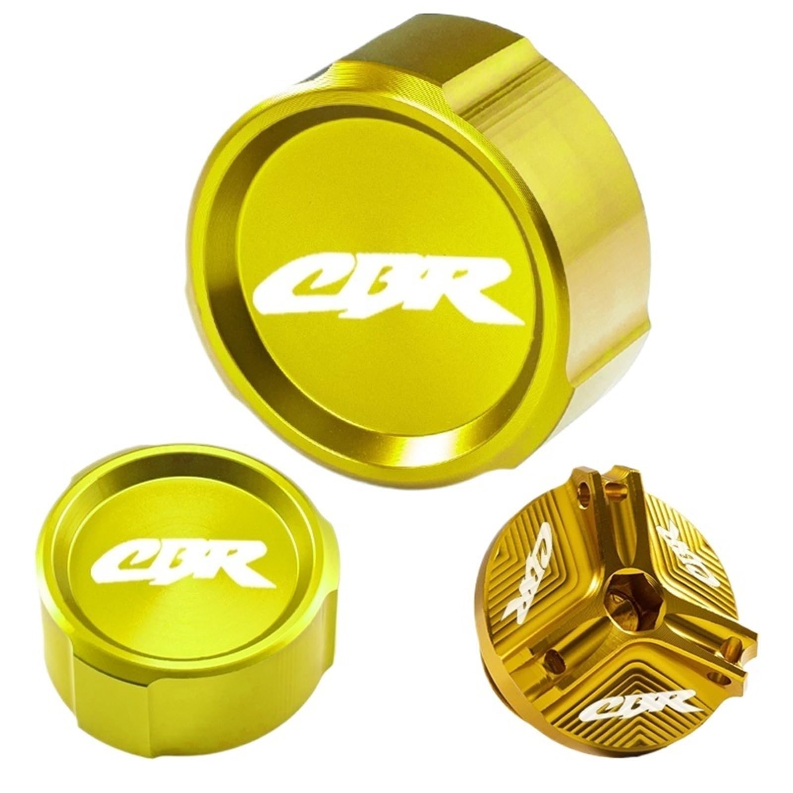 YIJIEBAO Passend for CBR1000RR CBR1000 RR CBR 1000 RR 2004-2018 2019 Vorder- und Hinterradbremstankdeckel und Einfülldeckel-Schutzzubehör Zubehör(A Set Gold) von YIJIEBAO