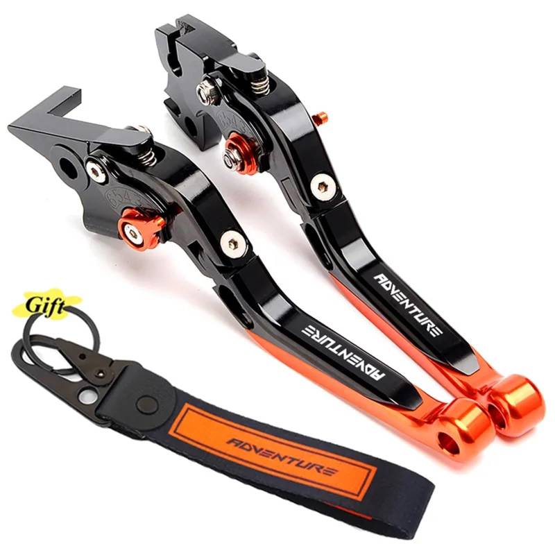 YIJIEBAO Passend for KTM 890 Adventure R 2022 2021 790 ADV 790 Adventure 2019- Motorrad-CNC-Griffhebel, Verstellbarer Bremskupplungshebel, Schlüsselanhänger Motorradbremskupplung(Black Orange) von YIJIEBAO