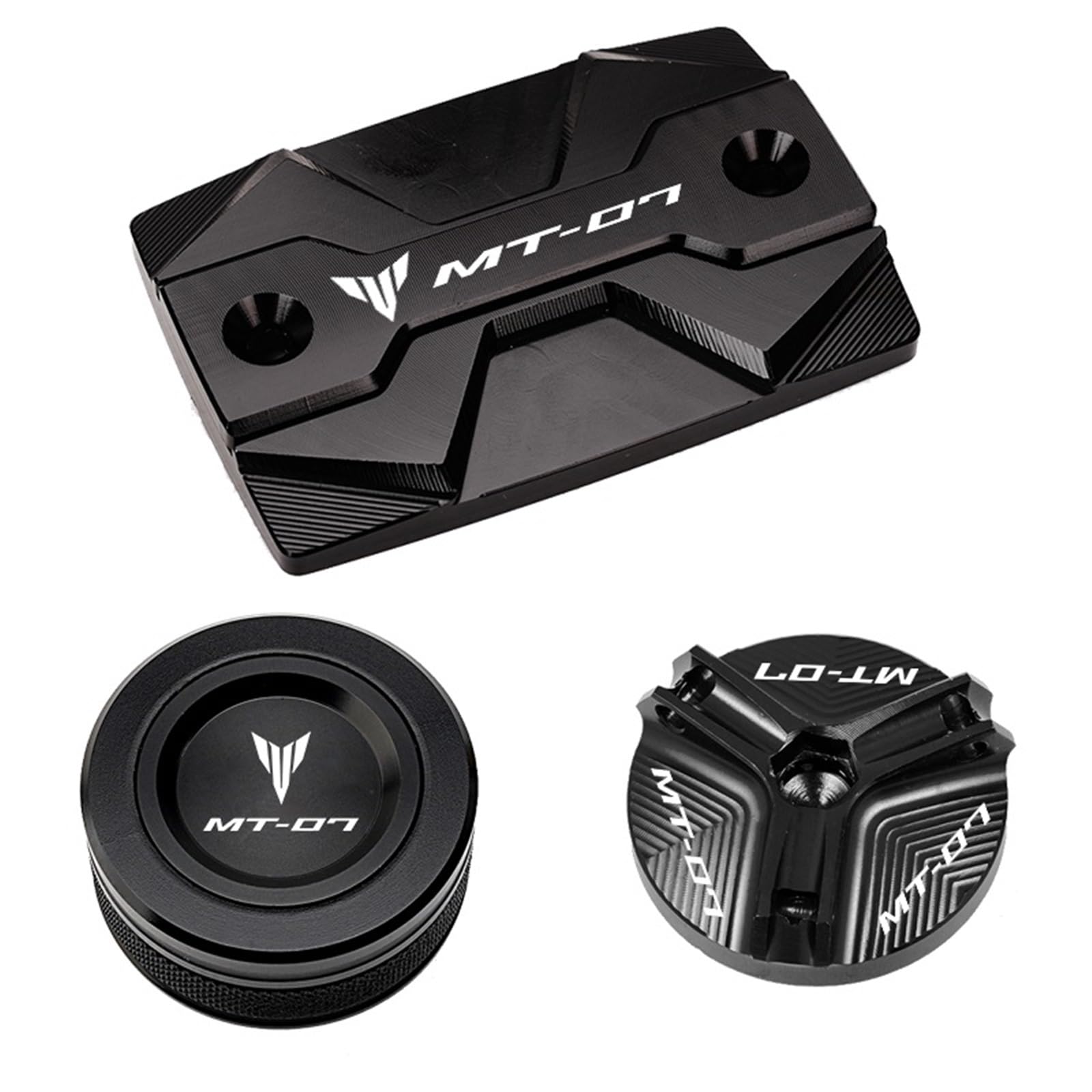 YIJIEBAO Passend for Yamaha MT07 MT 07 MT-07 FZ07 2014-2023 2021 Motorradzubehör vorne hinten Bremsflüssigkeitsbehälterdeckel Öleinfülldeckel Zubehör(Black Combo(3pcs)) von YIJIEBAO